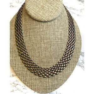 Vintage Tank Track Mesh Necklace 80s Gunmetal Iridescent Metal 18" Collar